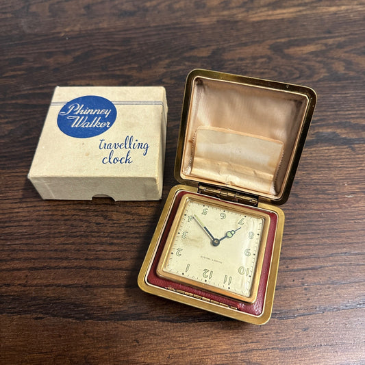 VINTAGE PHINNEY - WALKER TRAVEL ALARM CLOCK MADE IN GERMANY WITH BOX