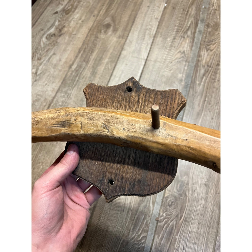 Antique Primitive Folk Art Butcher's Wooden Hog Gambrel Hat Hook Wall Mount OOAK