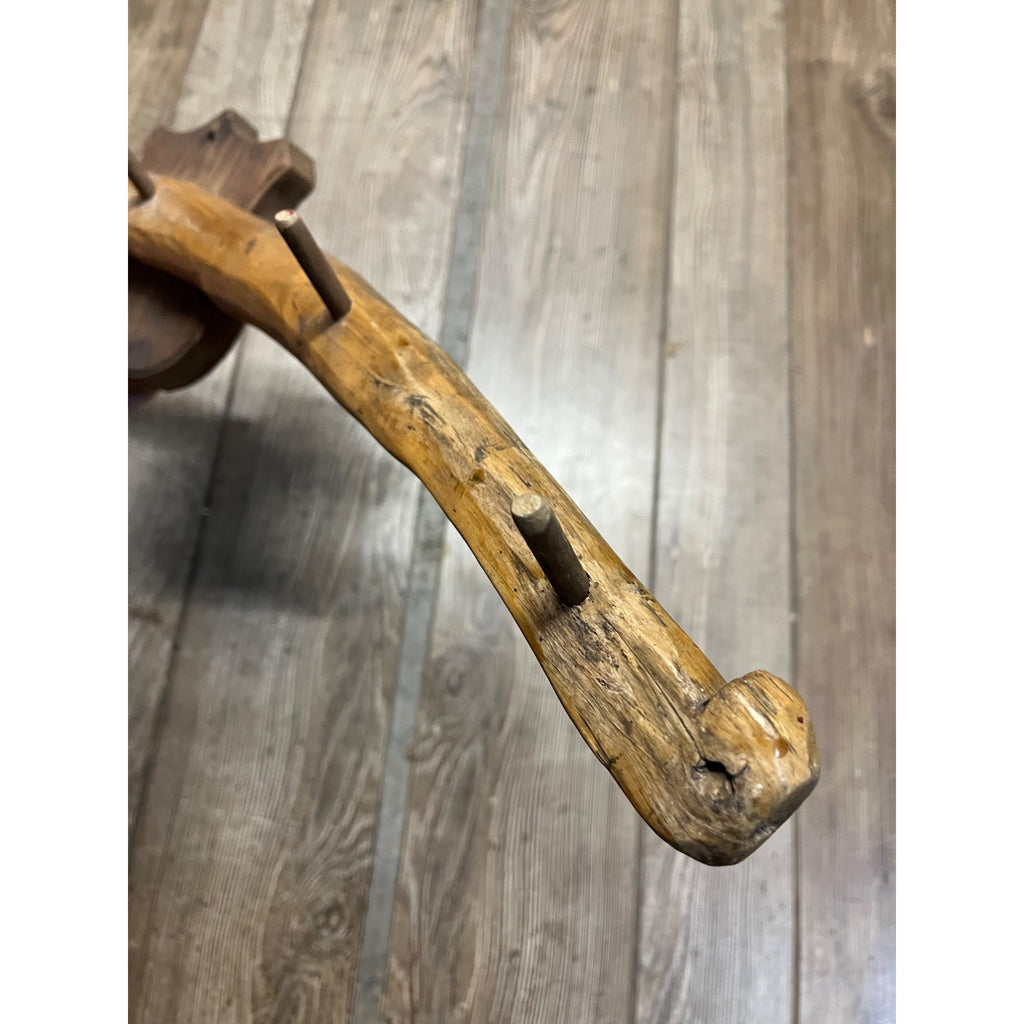 Antique Primitive Folk Art Butcher's Wooden Hog Gambrel Hat Hook Wall Mount OOAK