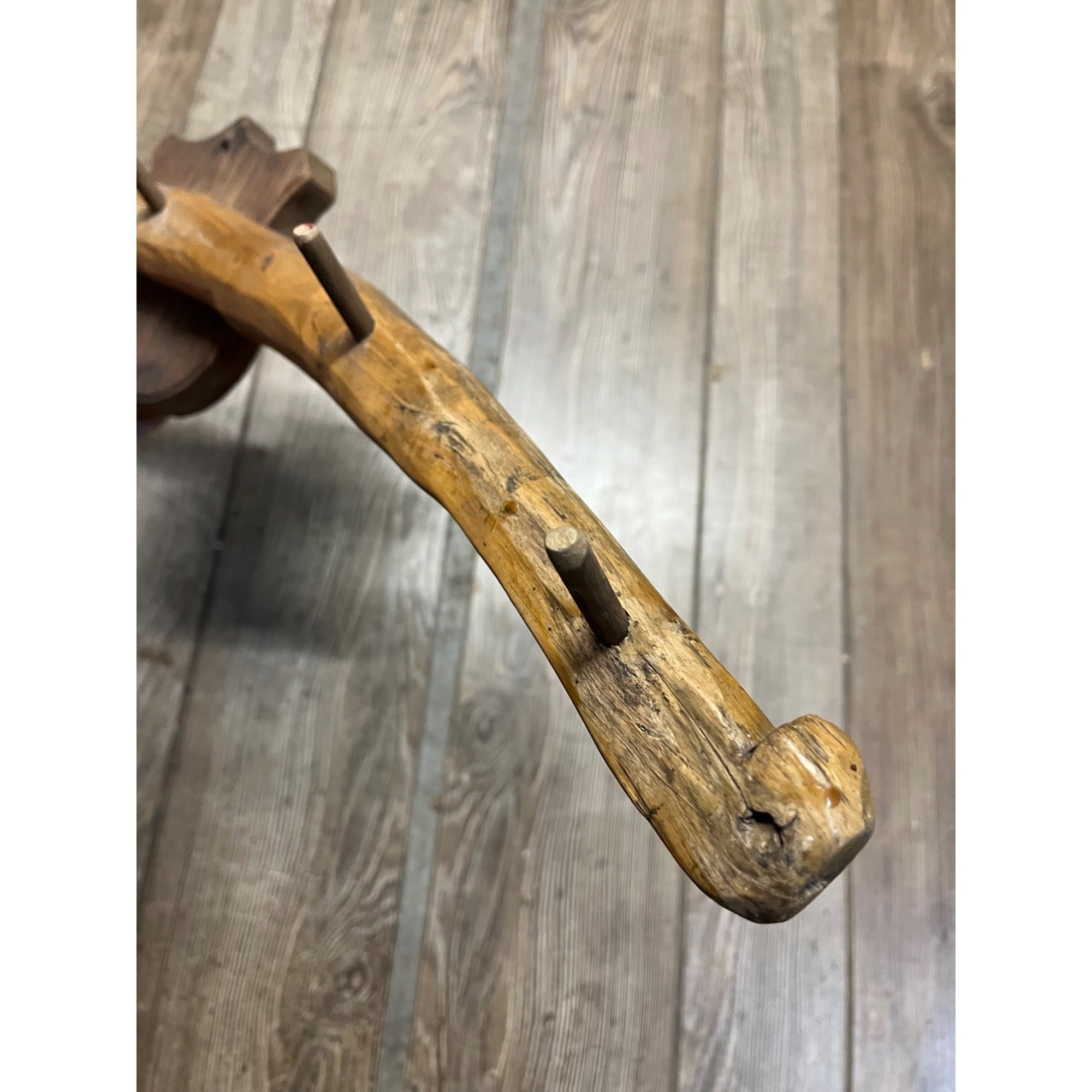 Antique Primitive Folk Art Butcher's Wooden Hog Gambrel Hat Hook Wall Mount OOAK