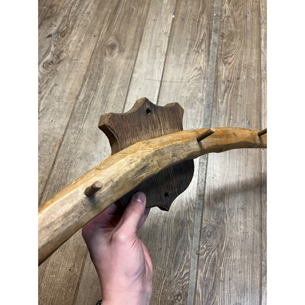 Antique Primitive Folk Art Butcher's Wooden Hog Gambrel Hat Hook Wall Mount OOAK