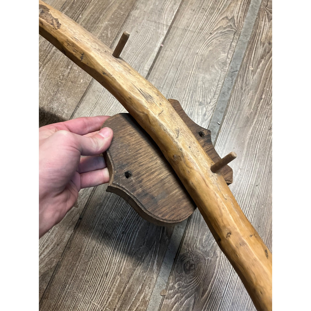 Antique Primitive Folk Art Butcher's Wooden Hog Gambrel Hat Hook Wall Mount OOAK