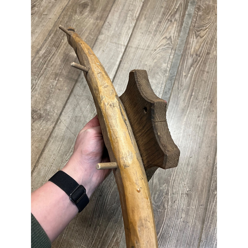 Antique Primitive Folk Art Butcher's Wooden Hog Gambrel Hat Hook Wall Mount OOAK