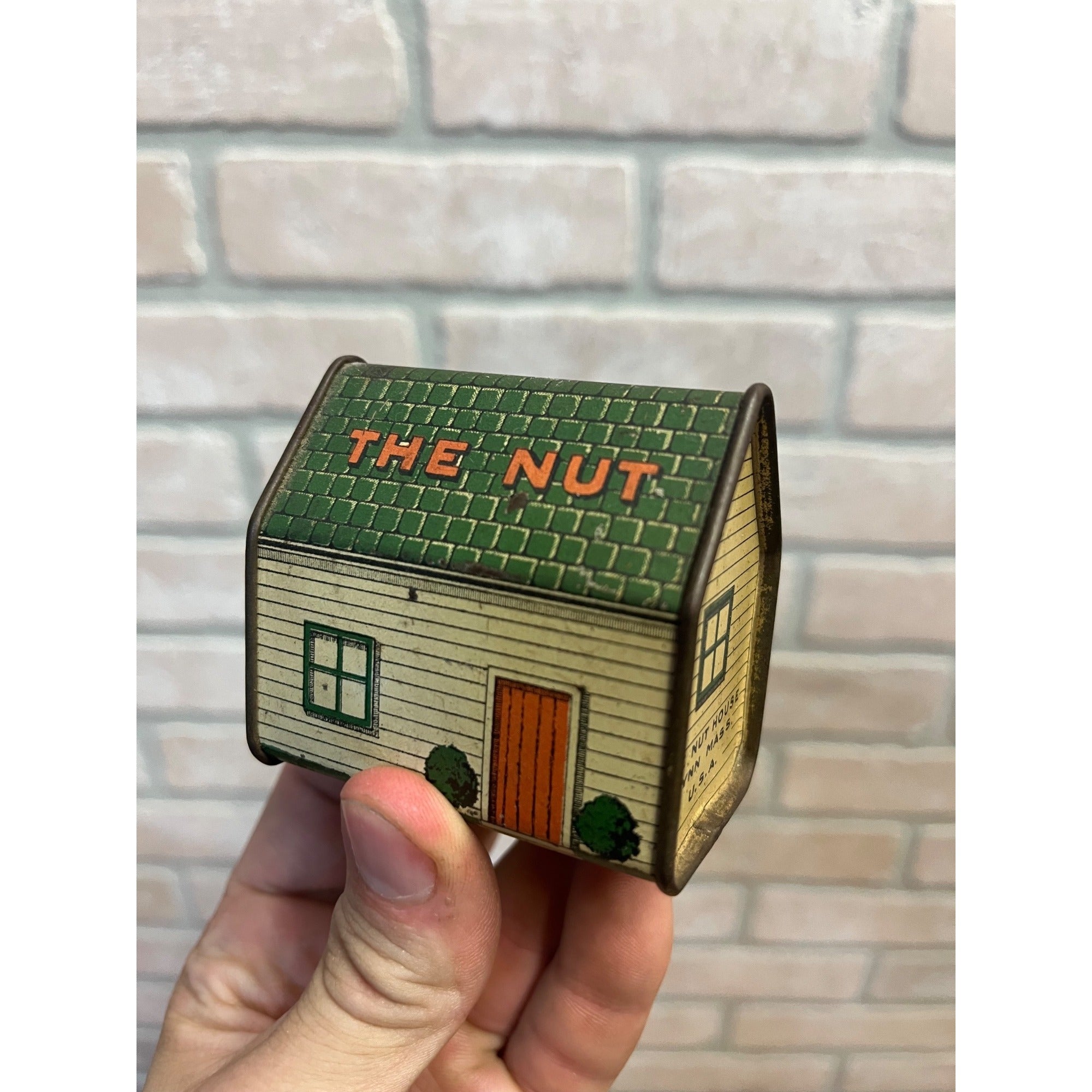 Vintage Salted Peanut Tin Home of Good Nut House Cabin Advertising Lynn MA