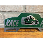 RARE Vintage License Plate Topper RACE CAR FAN Aluminum 1950s Racetrack Flag