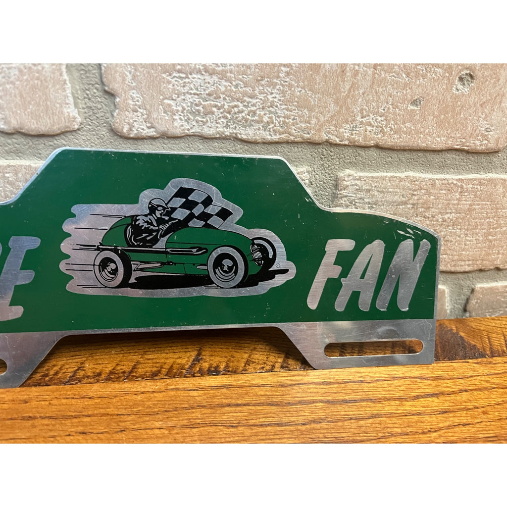 RARE Vintage License Plate Topper RACE CAR FAN Aluminum 1950s Racetrack Flag