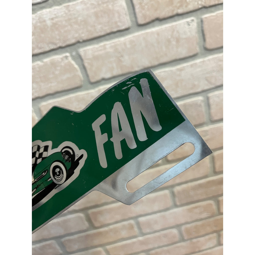 RARE Vintage License Plate Topper RACE CAR FAN Aluminum 1950s Racetrack Flag