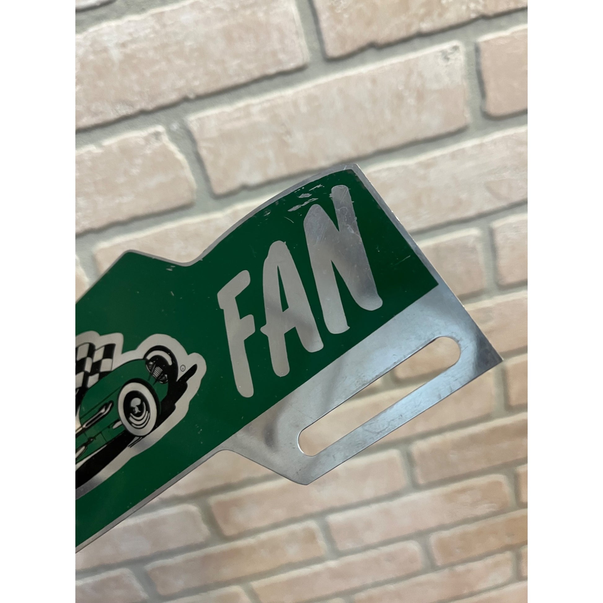 RARE Vintage License Plate Topper RACE CAR FAN Aluminum 1950s Racetrack Flag