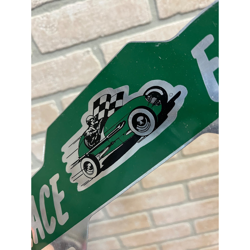RARE Vintage License Plate Topper RACE CAR FAN Aluminum 1950s Racetrack Flag