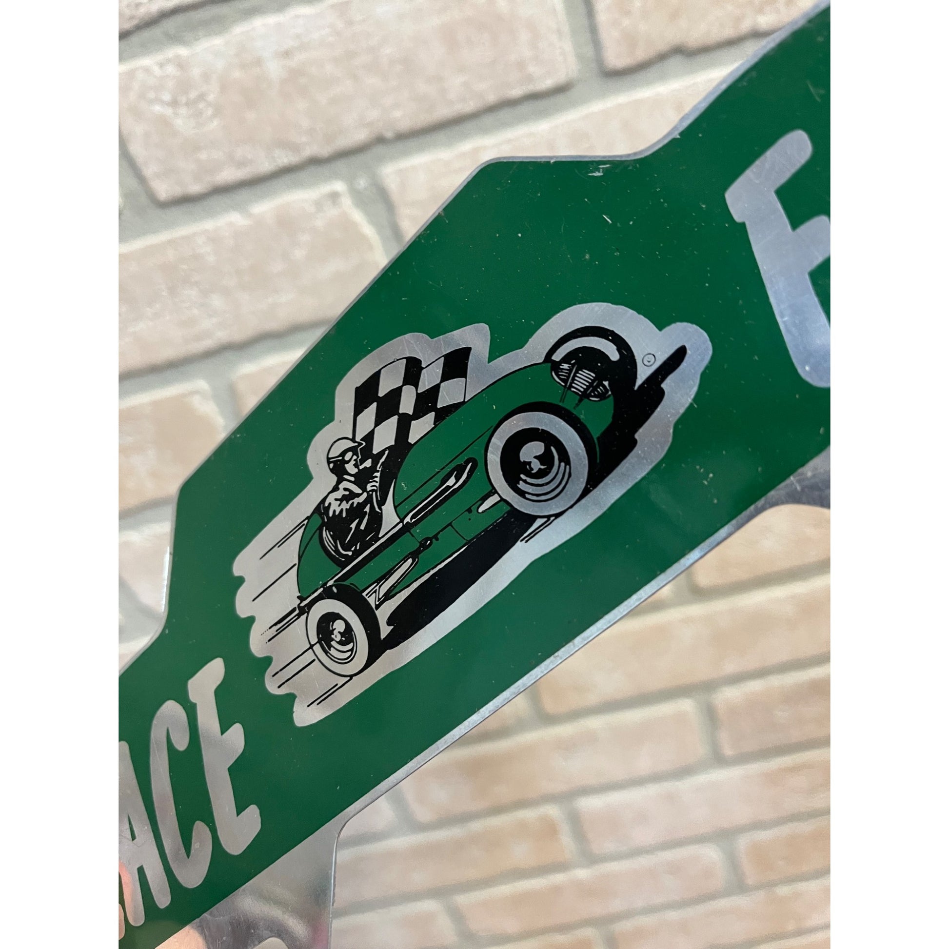 RARE Vintage License Plate Topper RACE CAR FAN Aluminum 1950s Racetrack Flag