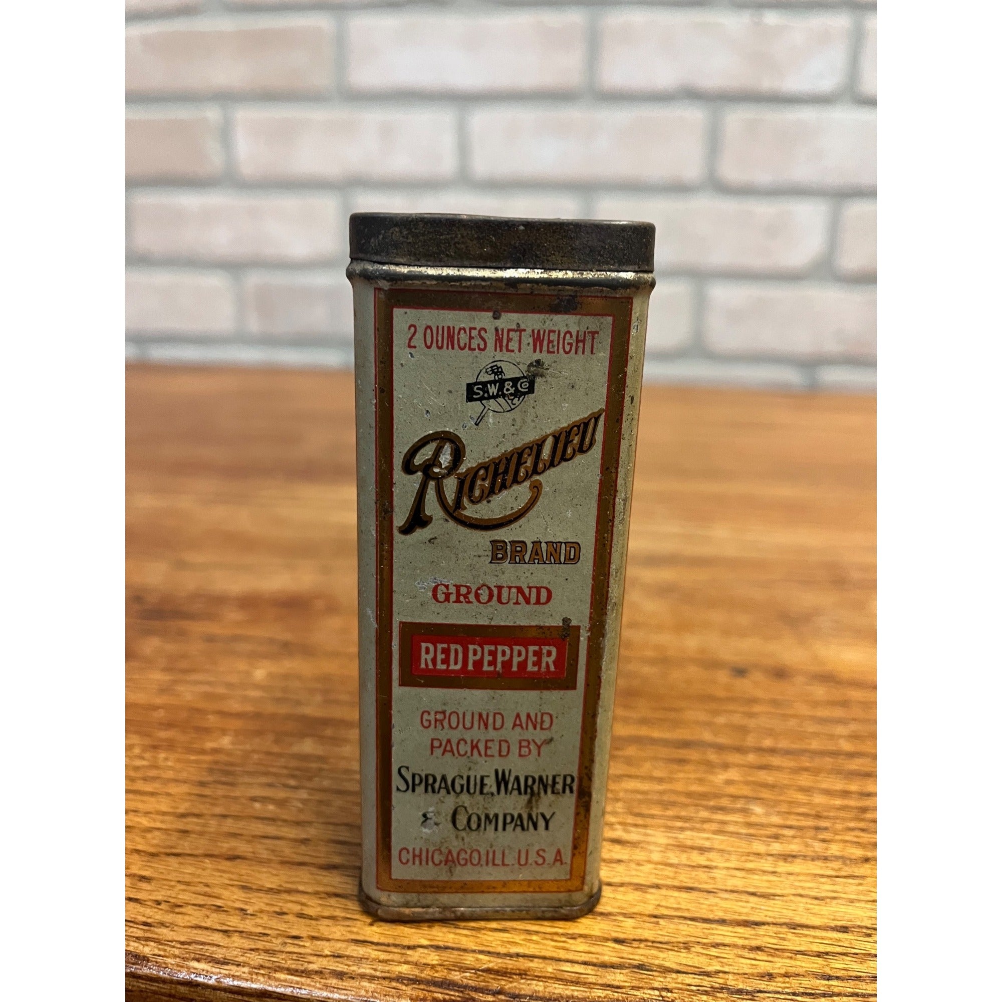 Vintage Richelieu Spice Tin Can 2oz Sprague Warner Chicago Illinois Advertising