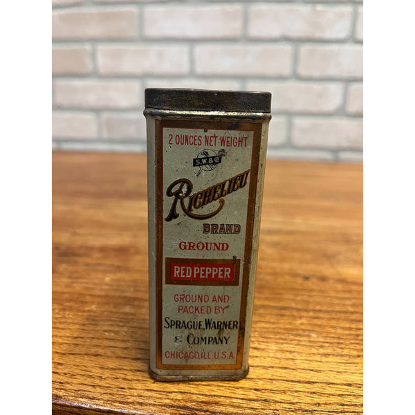Vintage Richelieu Spice Tin Can 2oz Sprague Warner Chicago Illinois Advertising