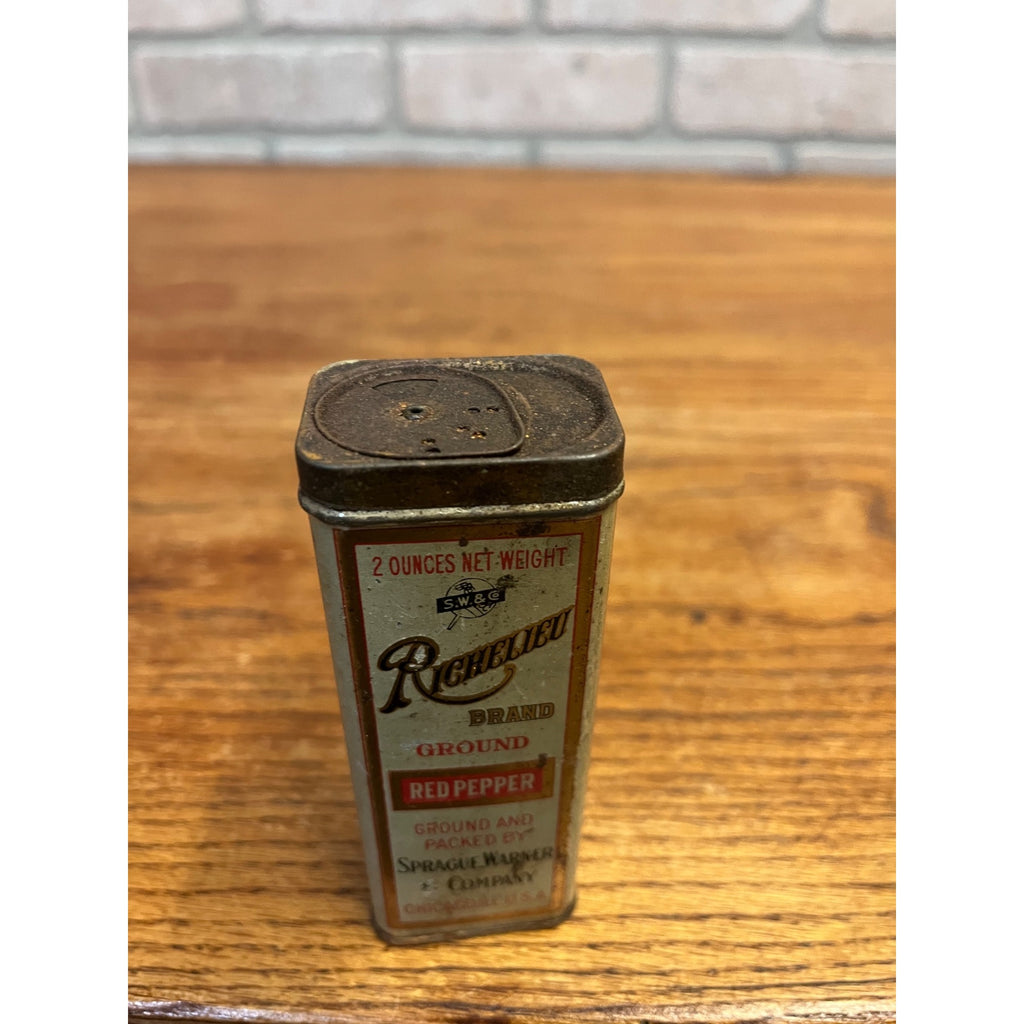 Vintage Richelieu Spice Tin Can 2oz Sprague Warner Chicago Illinois Advertising