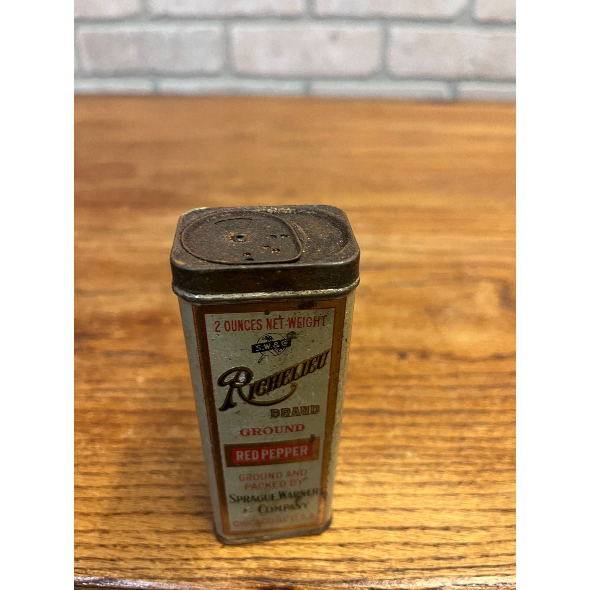 Vintage Richelieu Spice Tin Can 2oz Sprague Warner Chicago Illinois Advertising