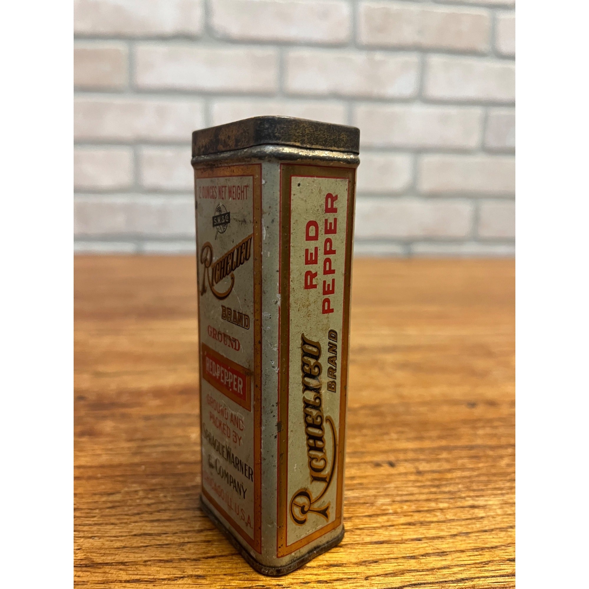 Vintage Richelieu Spice Tin Can 2oz Sprague Warner Chicago Illinois Advertising