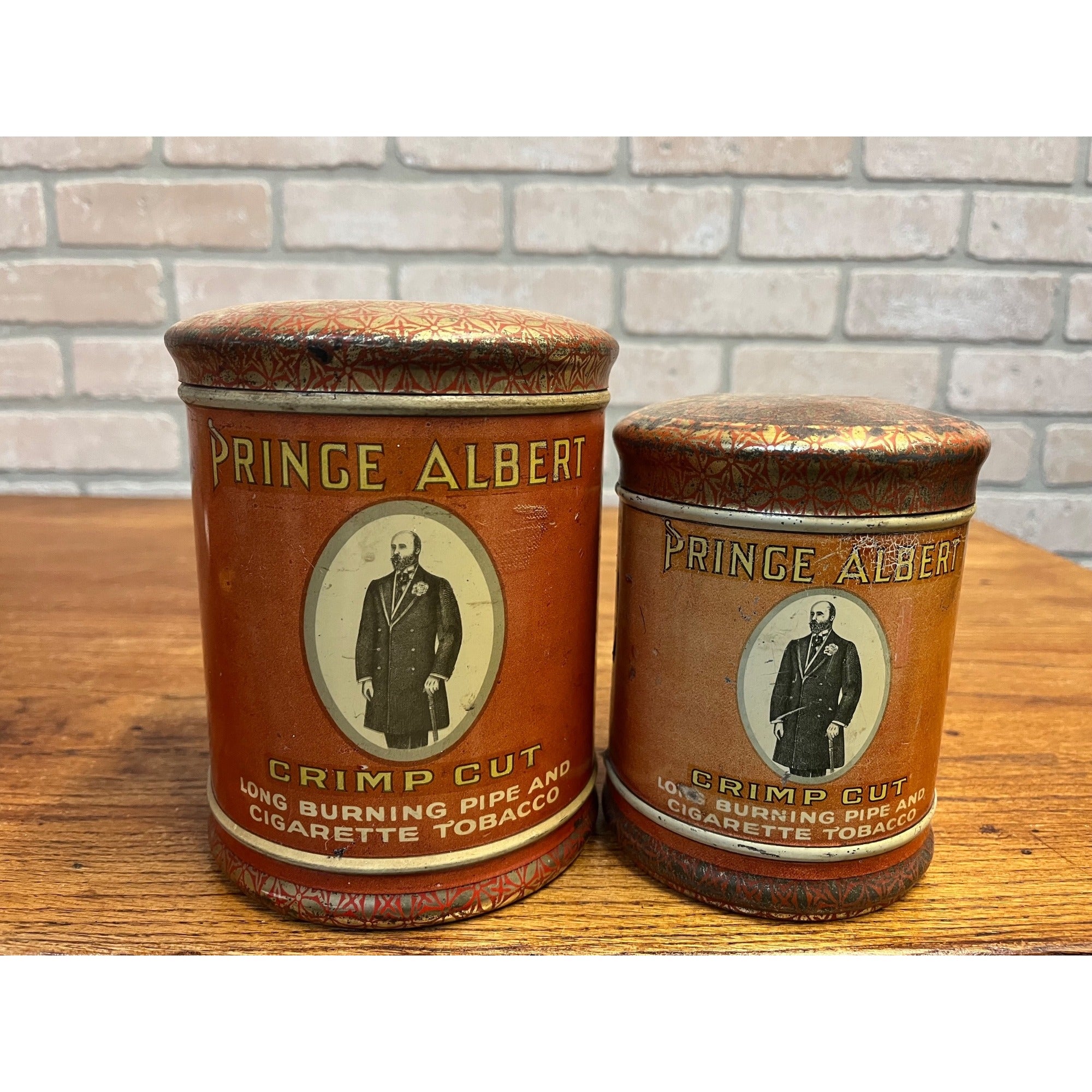Vintage Prince Albert Crimp Cut Tobacco Round Tin (Empty) Pair Lot (2)