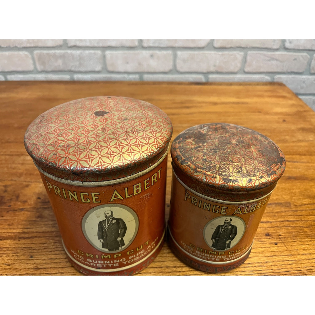 Vintage Prince Albert Crimp Cut Tobacco Round Tin (Empty) Pair Lot (2)