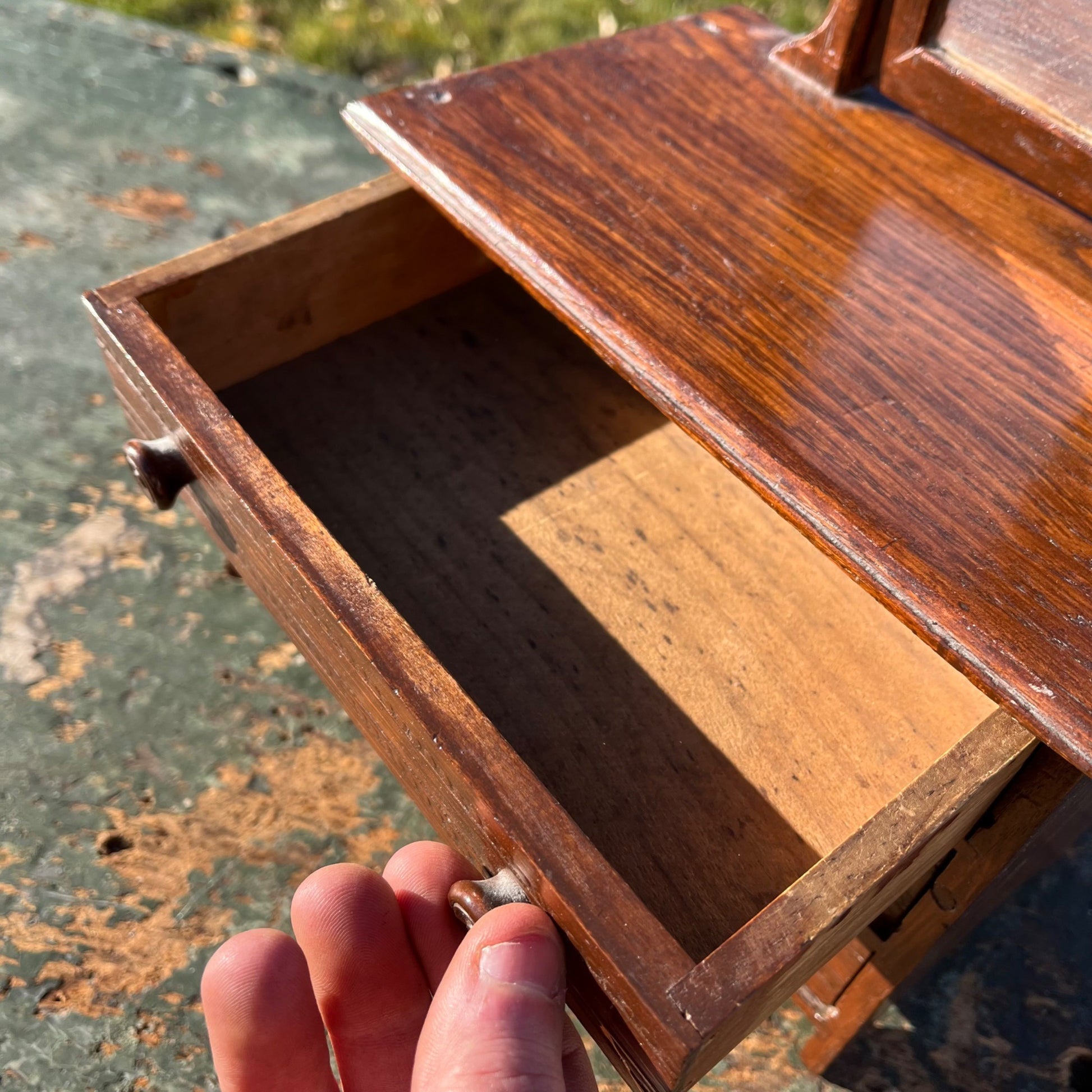Vintage Wooden Doll Dresser Mirrored Miniature Toy Three-Drawer 13" Tall
