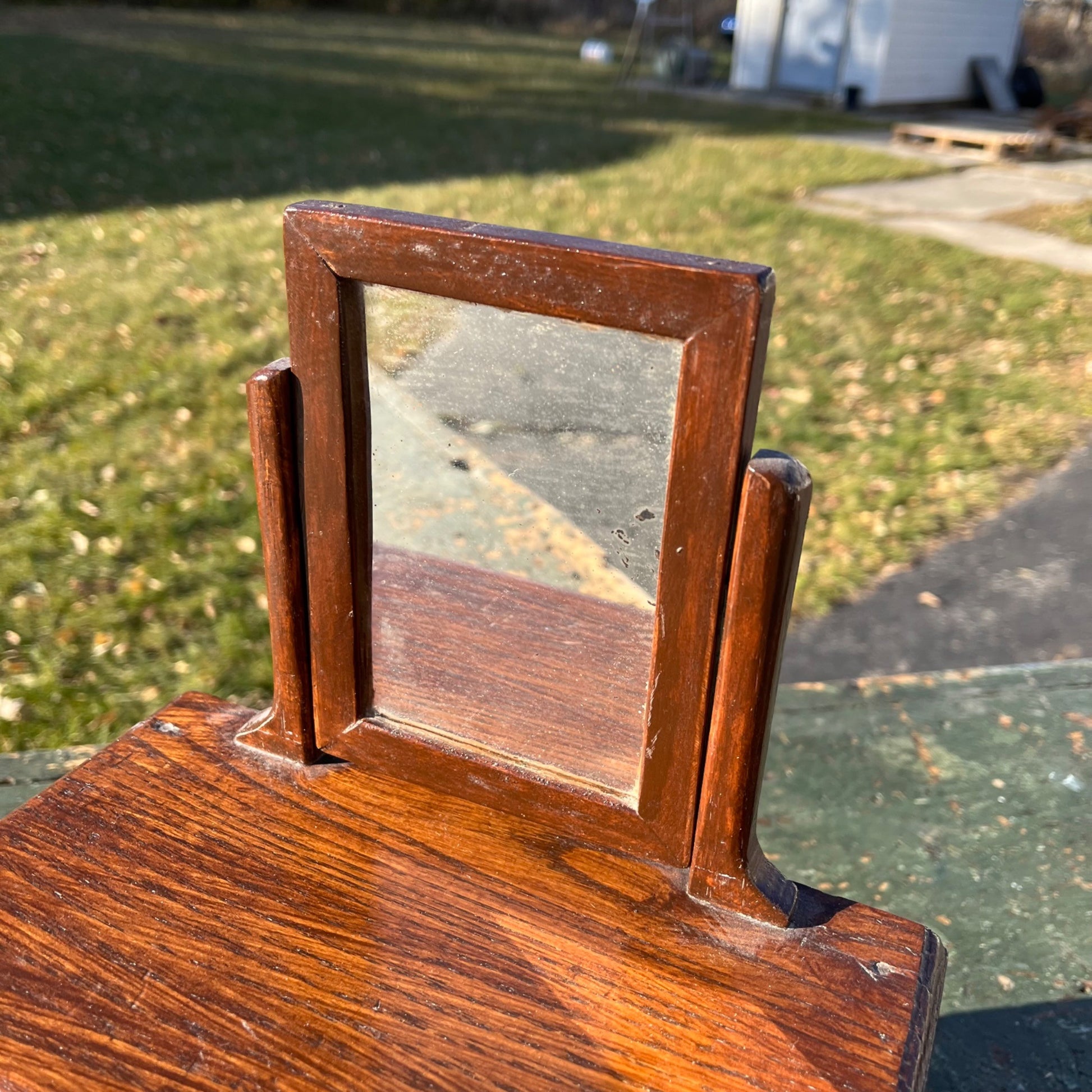 Vintage Wooden Doll Dresser Mirrored Miniature Toy Three-Drawer 13" Tall