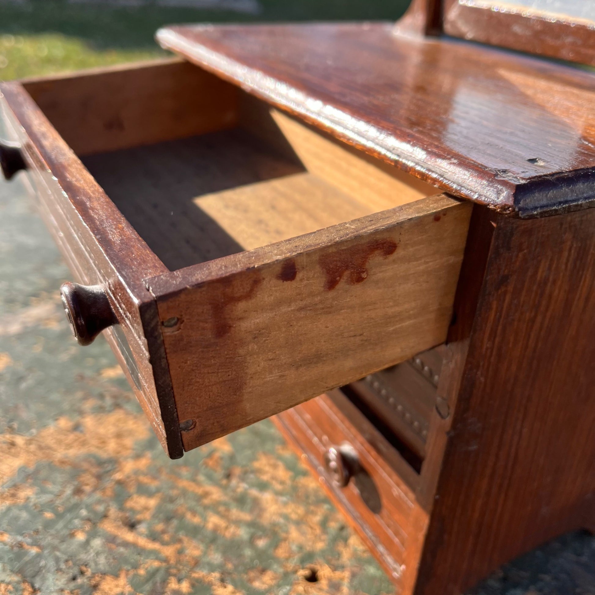 Vintage Wooden Doll Dresser Mirrored Miniature Toy Three-Drawer 13" Tall