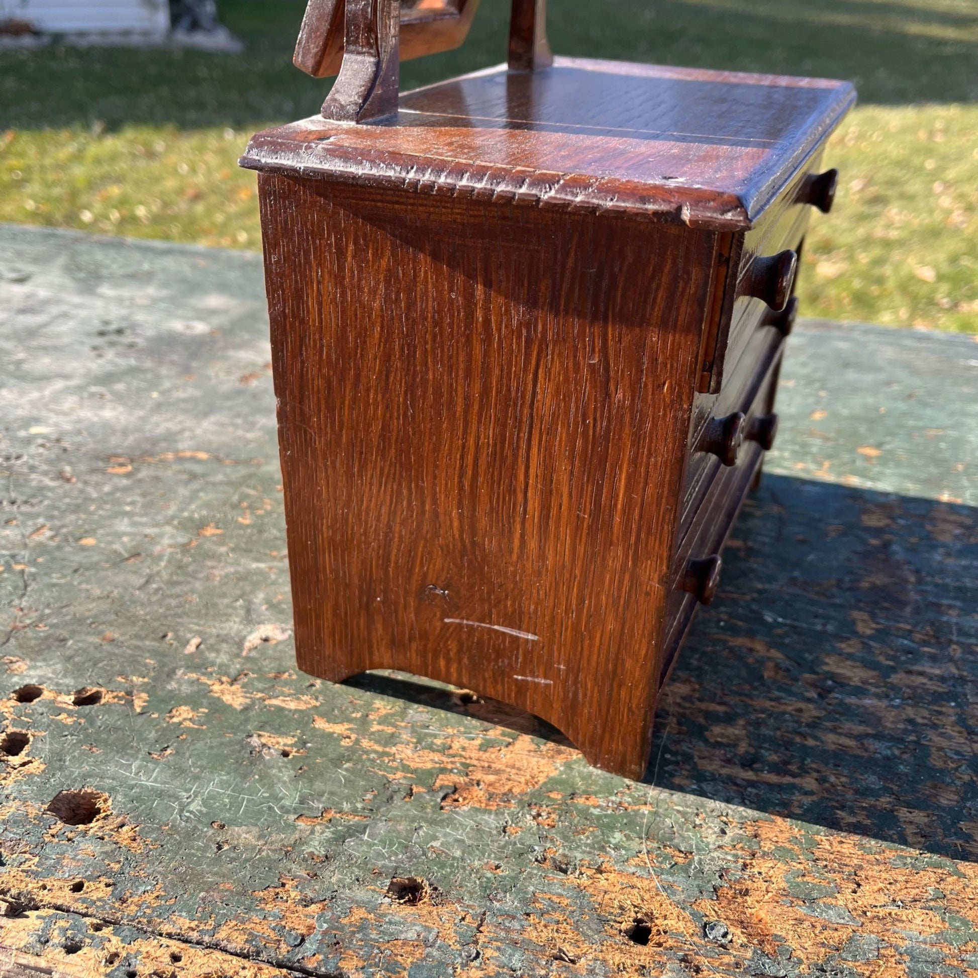 Vintage Wooden Doll Dresser Mirrored Miniature Toy Three-Drawer 13" Tall