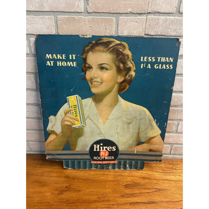 Vintage 1930s Hires Root Beer Cardboard Litho Advertising Store Sign Take Home