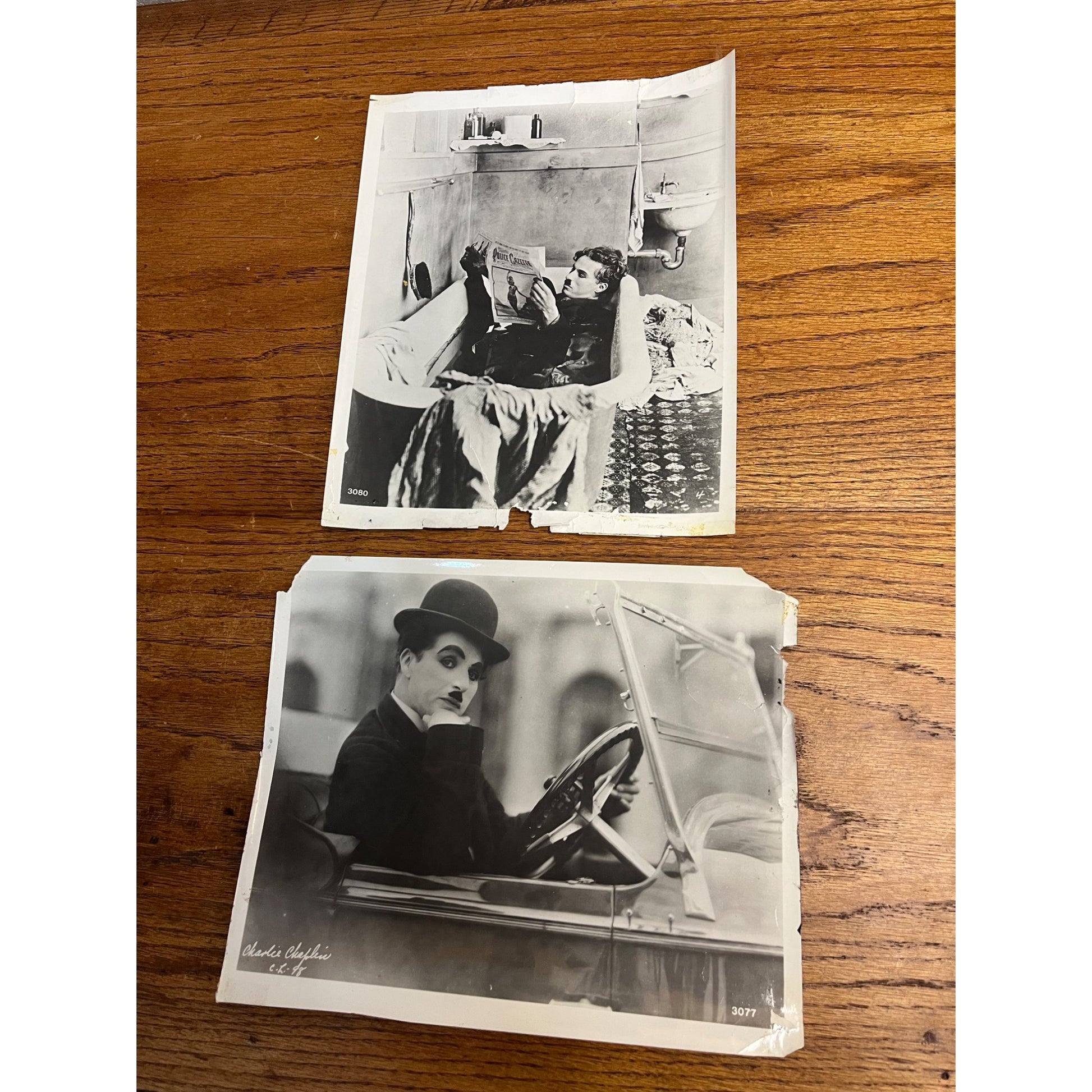 Vintage Charlie Chaplin Lot (2) Black & White Movie Still Photos Original As-Is