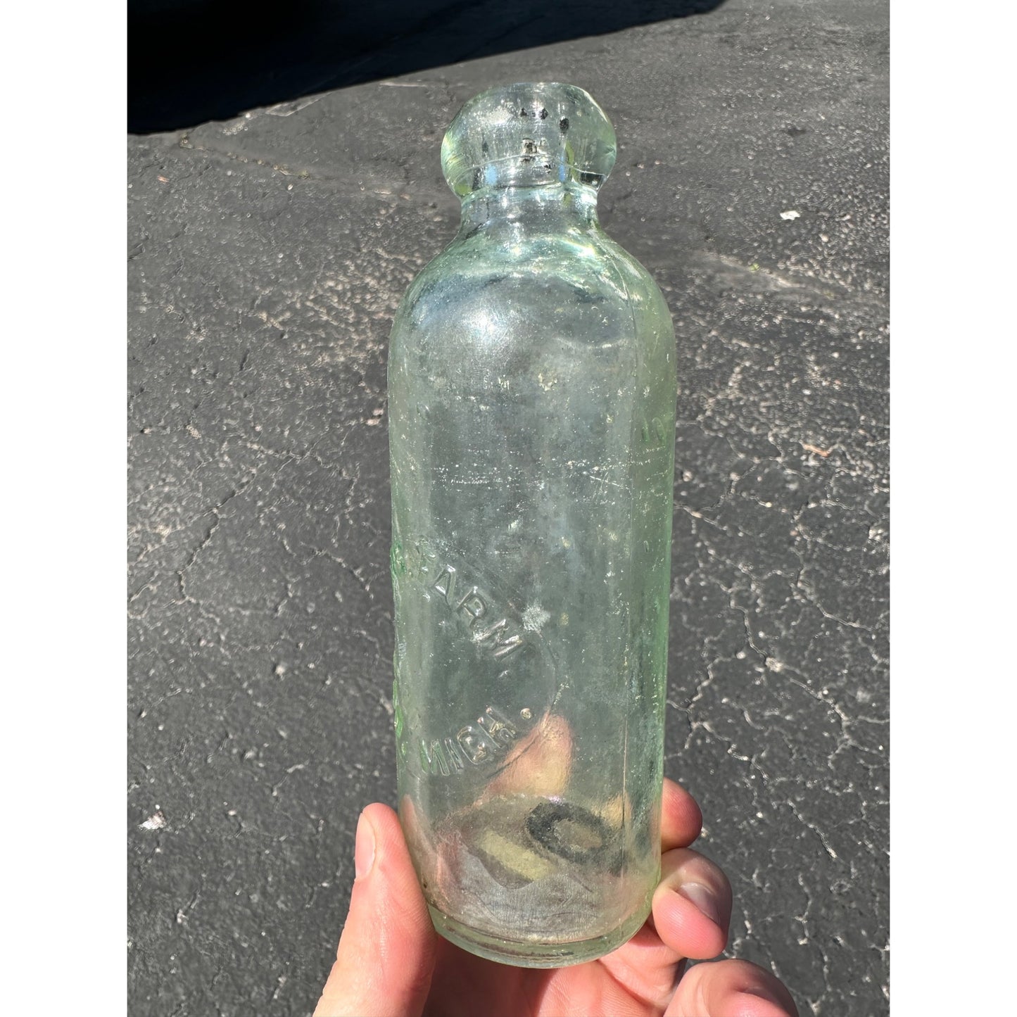 Antique 1890s Chas. Farm Soo Michigan Hutchinson Soda Bottle Blob MI Mich.