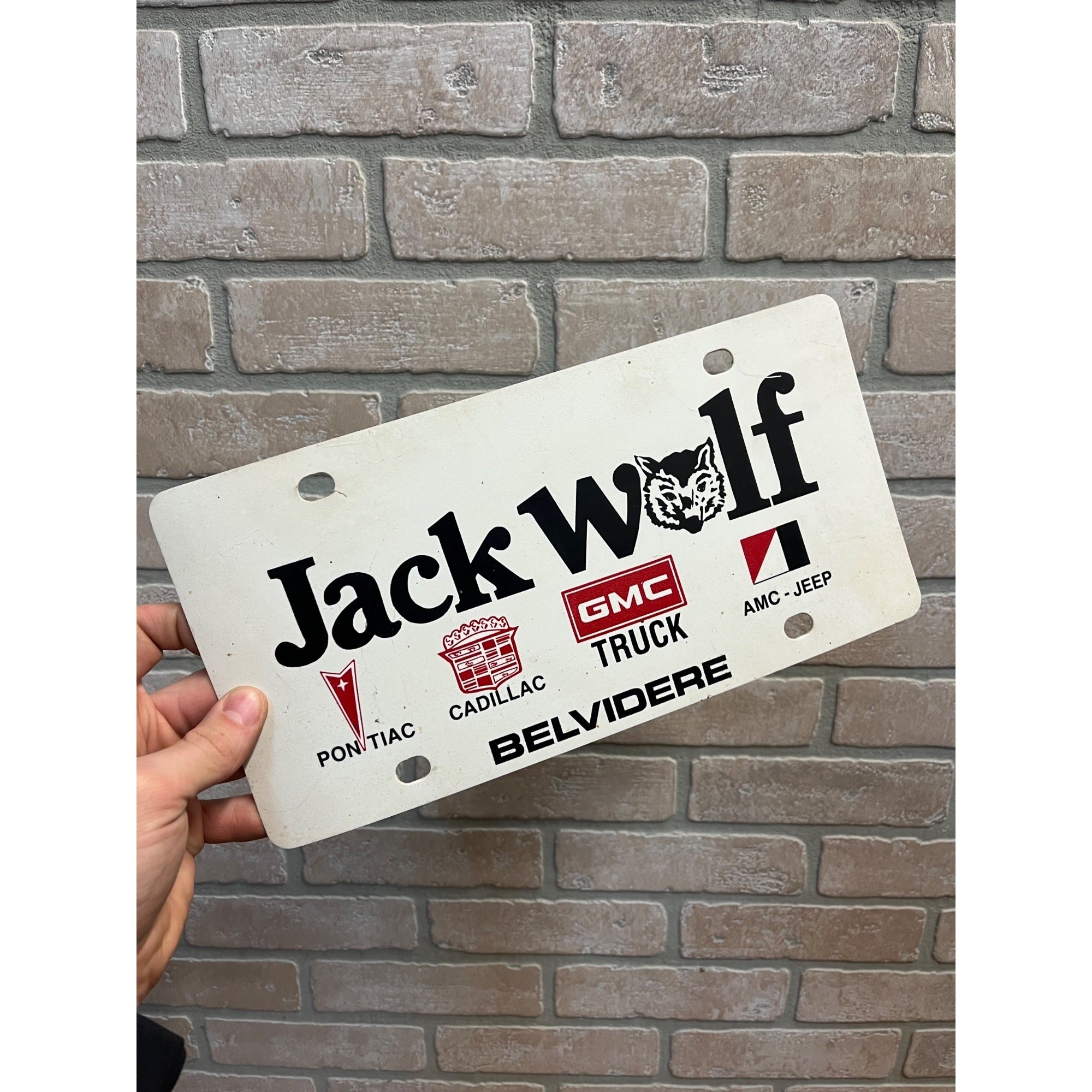 Vintage Jack Wolf Pontiac Cadillac Jeep AMC Dealer Booser Plastic License Plate