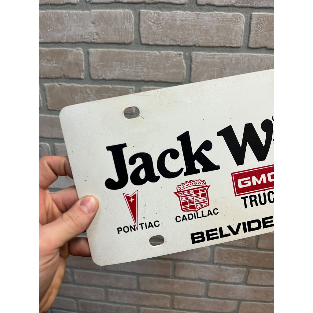 Vintage Jack Wolf Pontiac Cadillac Jeep AMC Dealer Booser Plastic License Plate