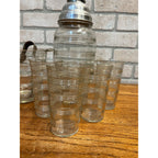Vintage 1930s Art Deco Ribbed Glass Cocktail Shaker Bar Set w/ Ice Bucket