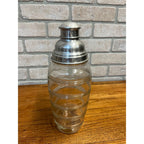 Vintage 1930s Art Deco Ribbed Glass Cocktail Shaker Bar Set w/ Ice Bucket