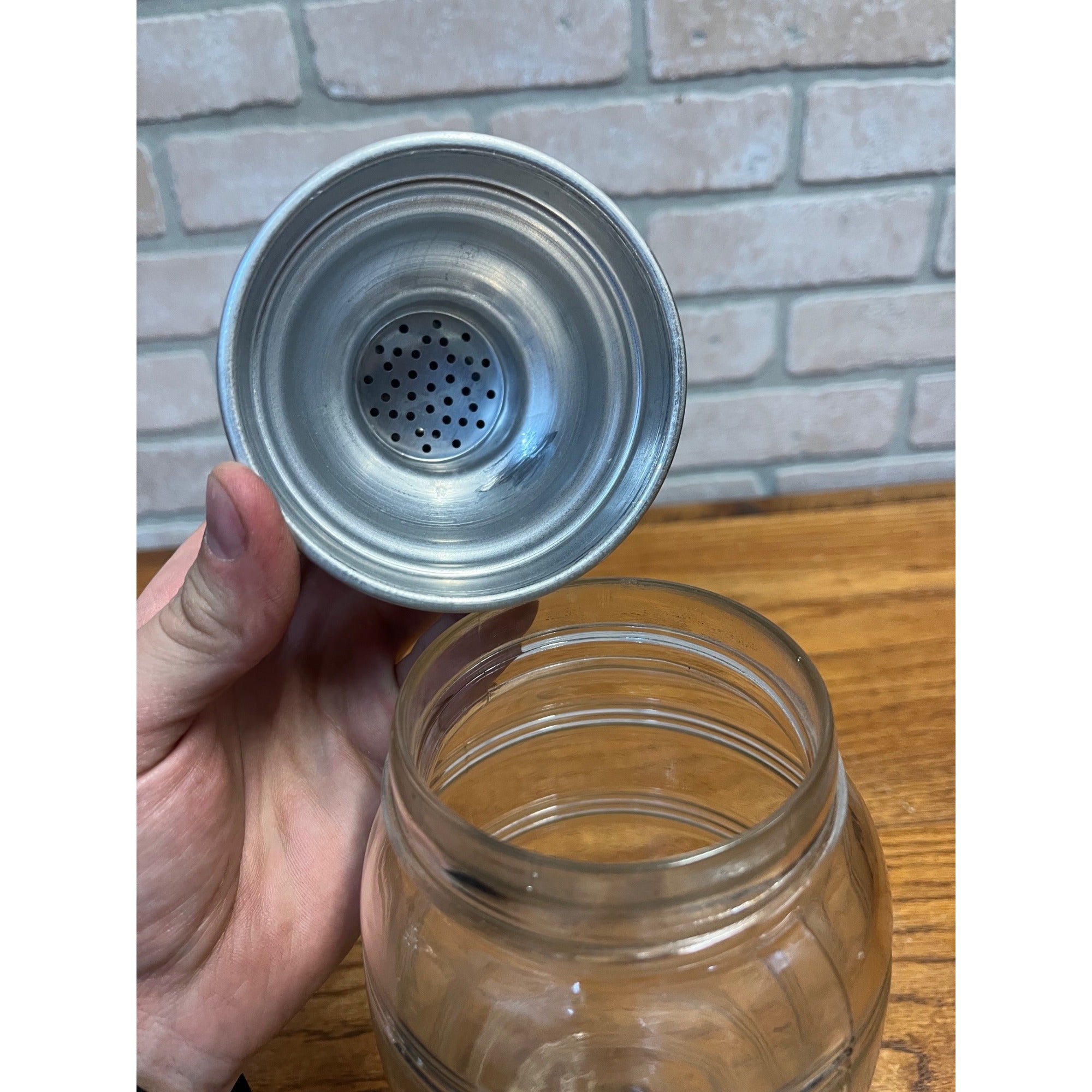 Vintage 1930s Art Deco Ribbed Glass Cocktail Shaker Bar Set w/ Ice Bucket