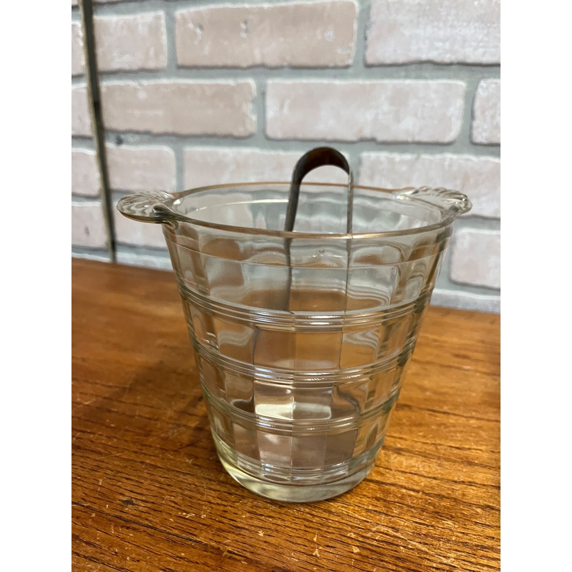Vintage 1930s Art Deco Ribbed Glass Cocktail Shaker Bar Set w/ Ice Bucket