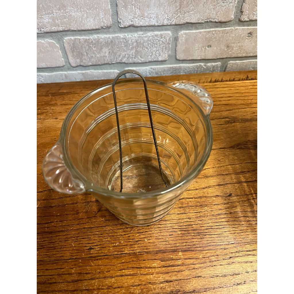 Vintage 1930s Art Deco Ribbed Glass Cocktail Shaker Bar Set w/ Ice Bucket