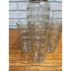 Vintage 1930s Art Deco Ribbed Glass Cocktail Shaker Bar Set w/ Ice Bucket