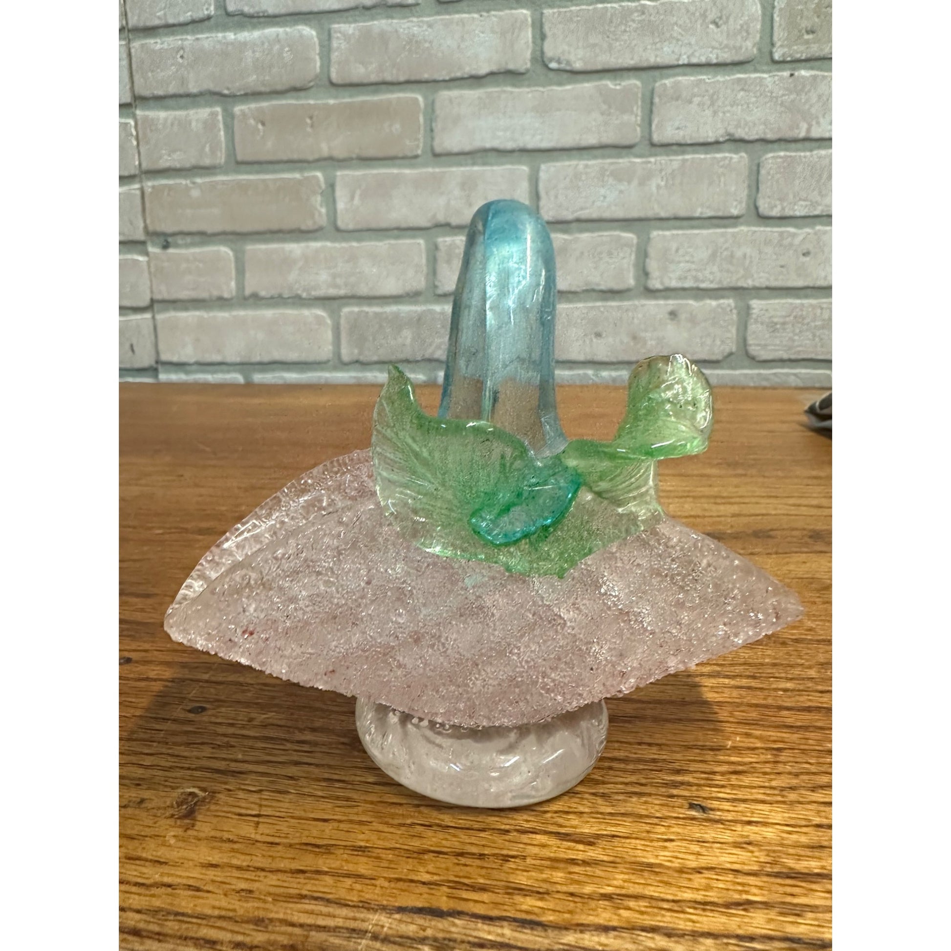Vintage Fratelli Toso Overshot Pink Glass Basket Murano Italy Green Blue
