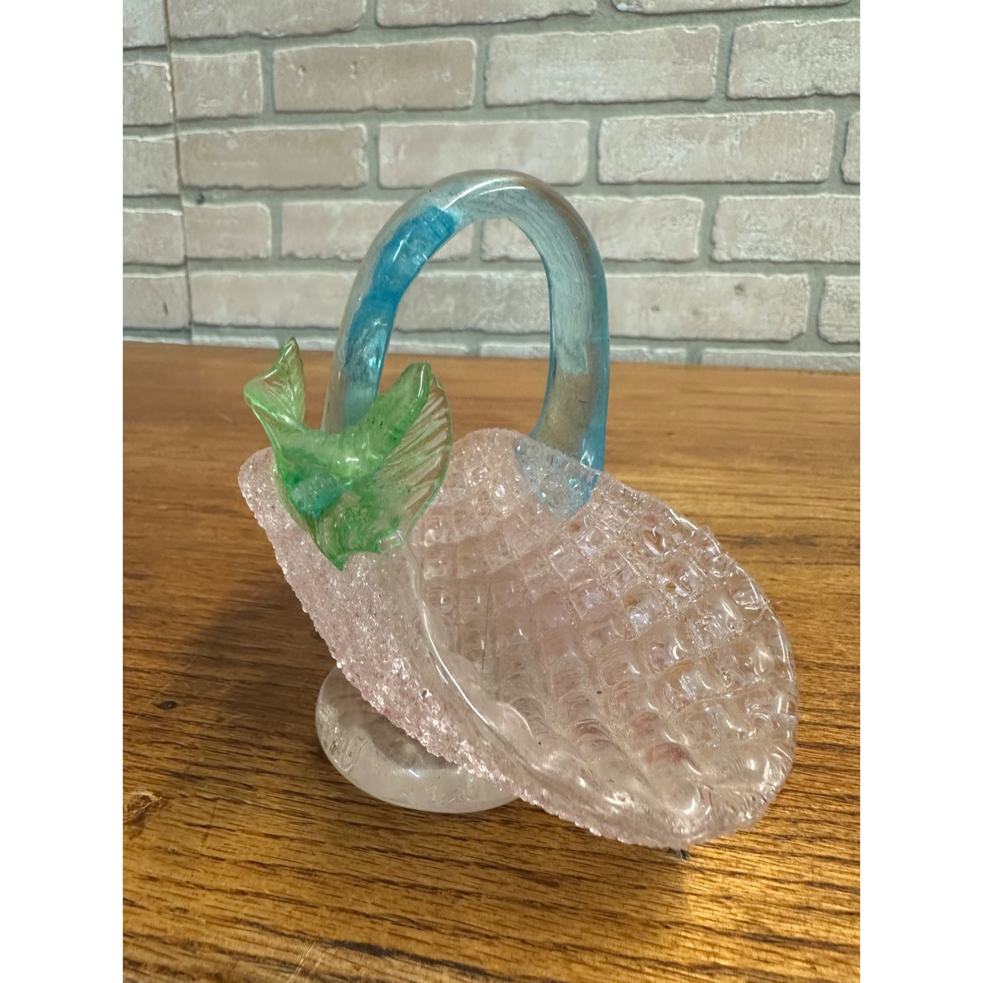 Vintage Fratelli Toso Overshot Pink Glass Basket Murano Italy Green Blue