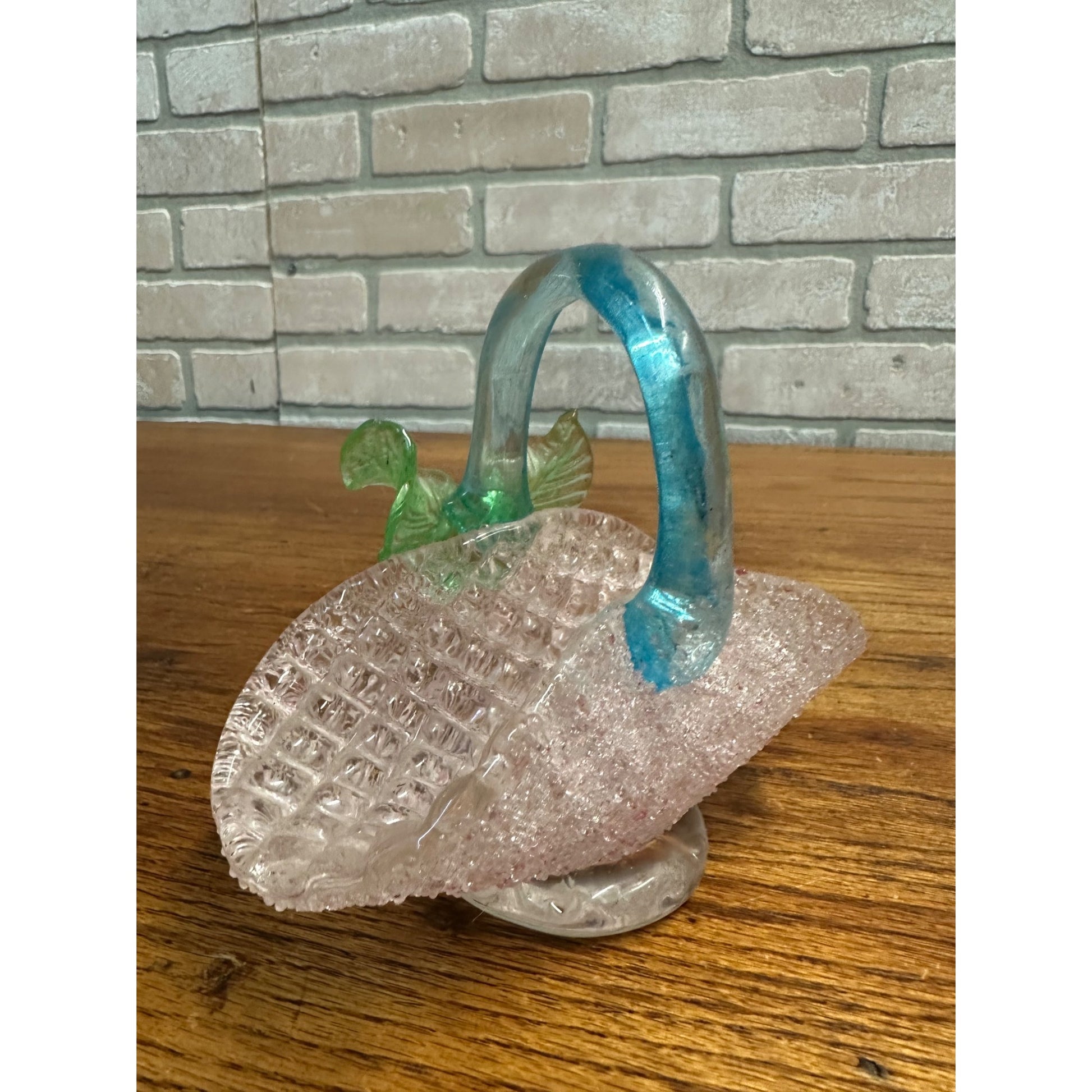 Vintage Fratelli Toso Overshot Pink Glass Basket Murano Italy Green Blue