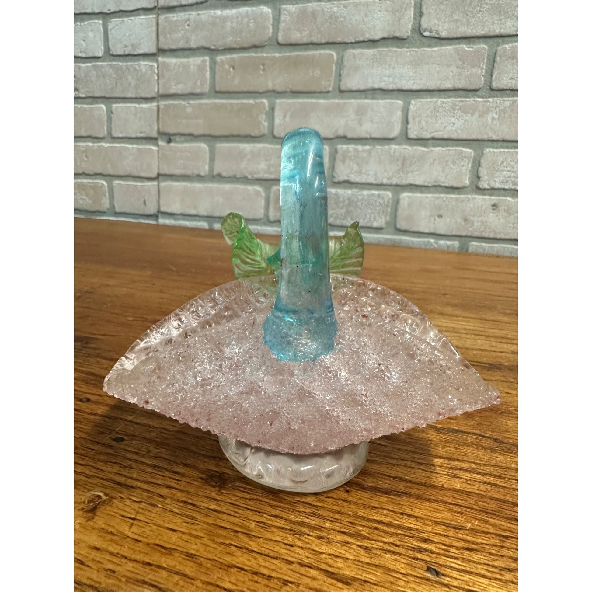 Vintage Fratelli Toso Overshot Pink Glass Basket Murano Italy Green Blue