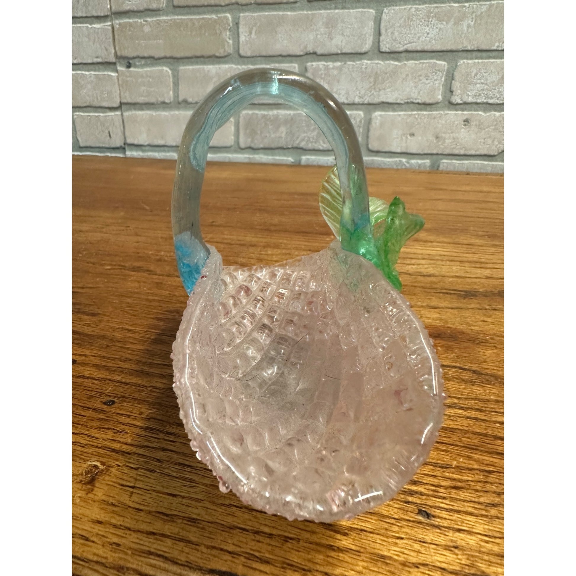 Vintage Fratelli Toso Overshot Pink Glass Basket Murano Italy Green Blue