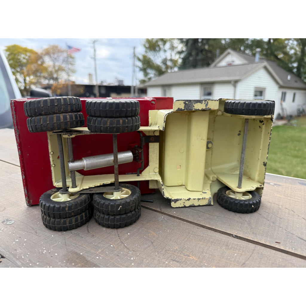 Vintage 1950s Ertl International Loadstar IH Dump Truck Red White Metal Toy