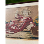 Antique c1880s Victorian Religious Needlepoint Baby Jesus Infant Christ Framed Art