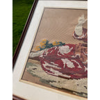 Antique c1880s Victorian Religious Needlepoint Baby Jesus Infant Christ Framed Art