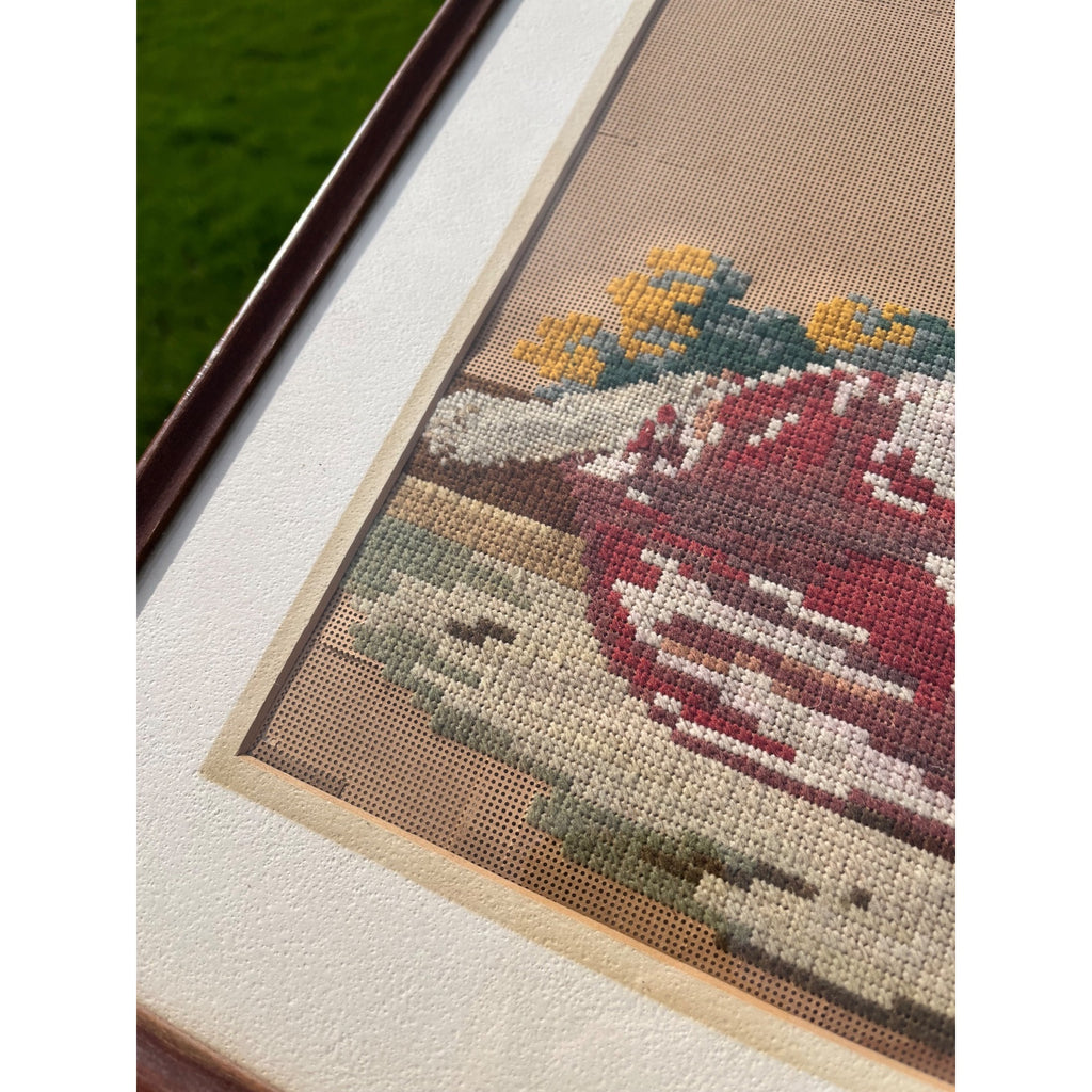 Antique c1880s Victorian Religious Needlepoint Baby Jesus Infant Christ Framed Art