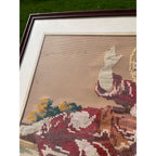 Antique c1880s Victorian Religious Needlepoint Baby Jesus Infant Christ Framed Art