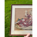 Antique c1880s Victorian Religious Needlepoint Baby Jesus Infant Christ Framed Art