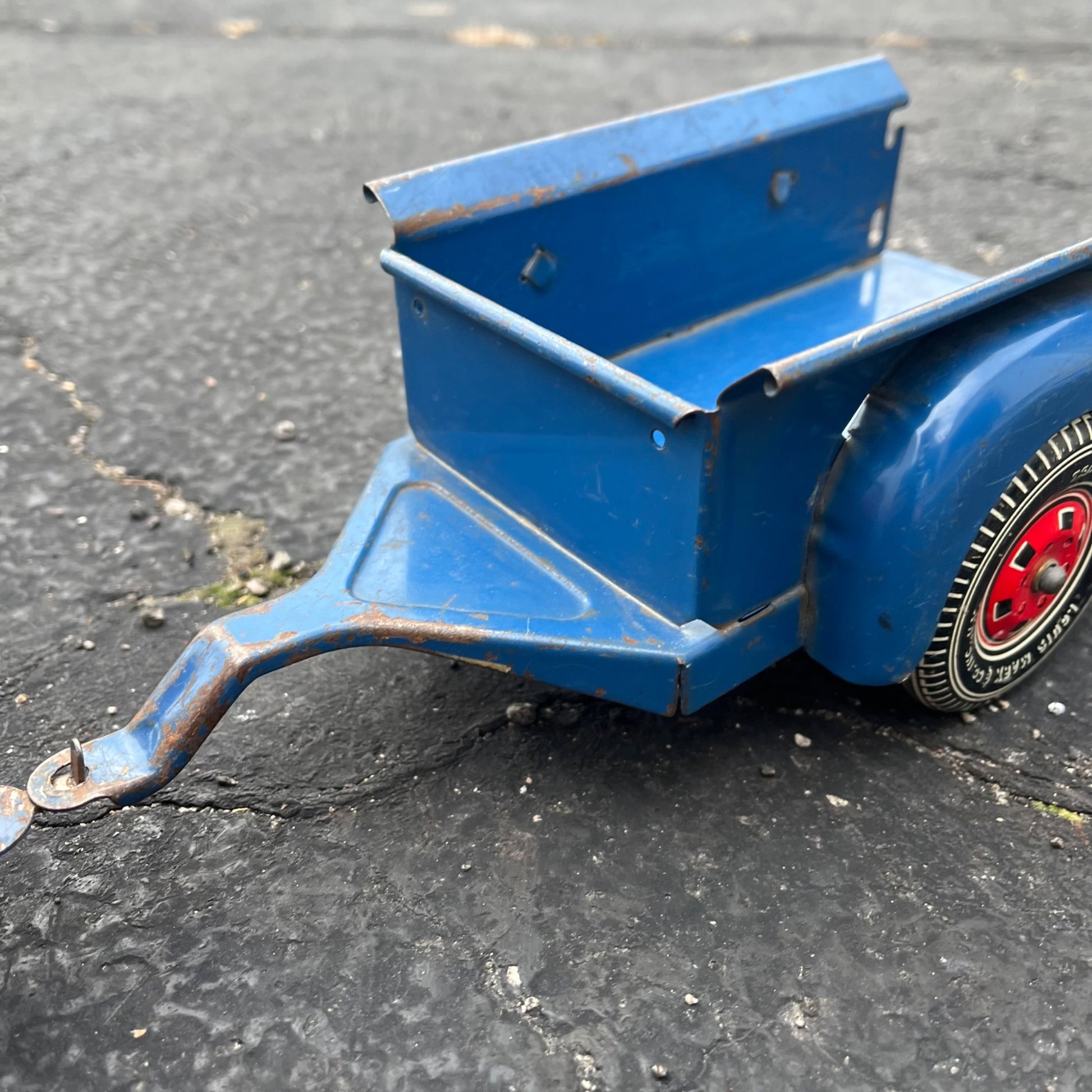 Vintage Marx Willys Jeep & Trailer Blue/Red Pressed Steel Toy
