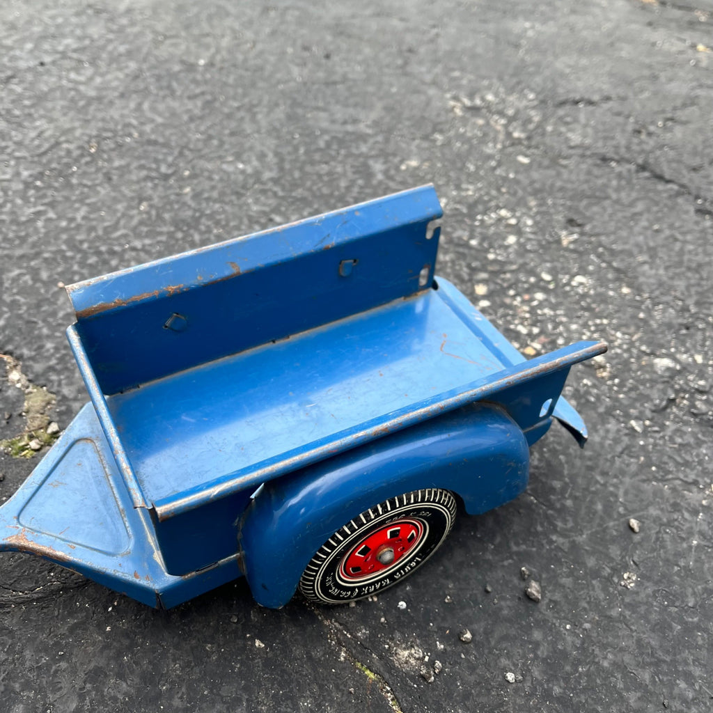 Vintage Marx Willys Jeep & Trailer Blue/Red Pressed Steel Toy