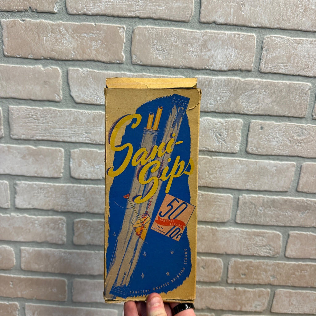 Vintage 1930s Sani-Sip Drinking Straws Advertising Box w/ Straws National Soda